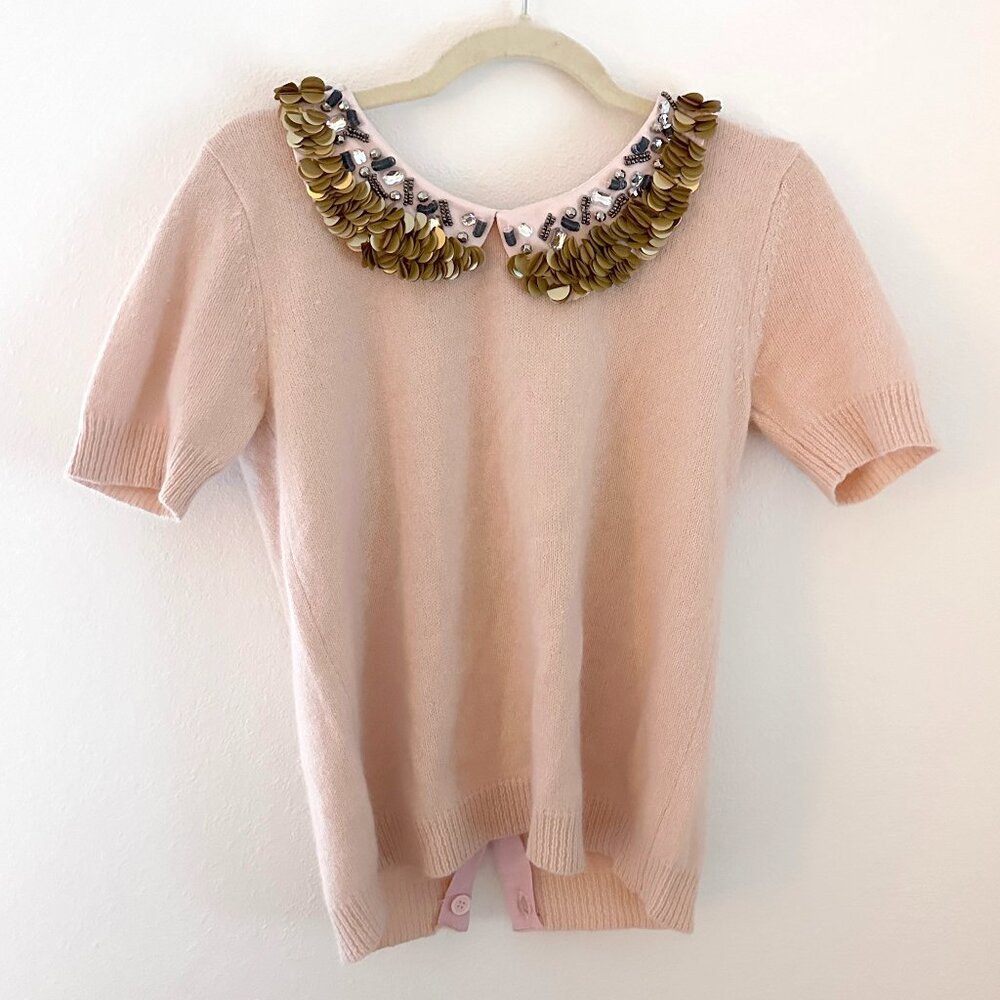 Corey Lynn Calter Sequined Peter Pan Collar Button Back Angora Sweater
